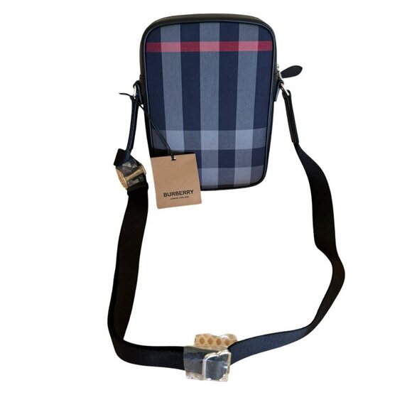 Burberry Paddy Crossbody IP Check Bag, Navy/Red with black leather - Picture 2 of 16